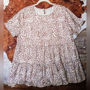 New Three Tiered Ruffled Baby Doll Animal Print Top